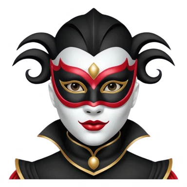 masked circus acrobat portrait, head and shoulders only, elegant carnival mask, dark outfit collar, dramatic expression, 3D cartoon, mobile game icon style, clean background, no text, no watermark
 
 sticker