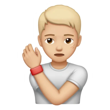 Person rubbing painful wrist with pained expression sticker
