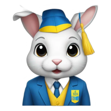 A rabbit student in a suit in the color of the Ukrainian flag in a square academic cap sticker
