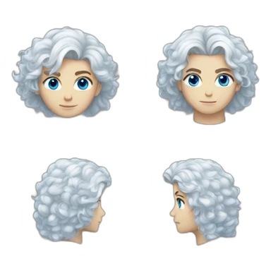 white androgynous guy white long curly hair armor blue eyes sticker
