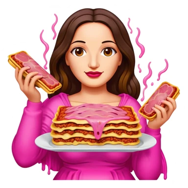 pop art neon Monalisa holding Melted pink gooey spam meat lasagna sticker