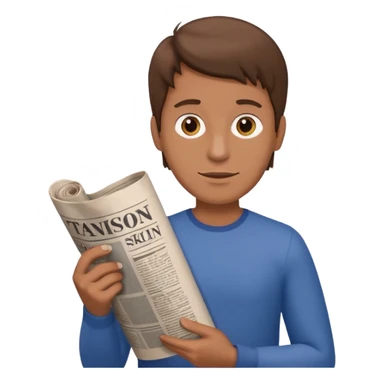 man holding rolled newspaper sticker