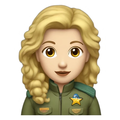 Soviet female pilot golden hair blue ayes grenn Green with brown plush jacket sticker