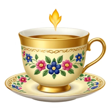 Golden teacup with floral pattern  sticker