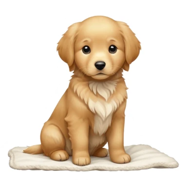 A Golden Retriever puppy standing peacefully on a soft blanket indoors. Cozy home environment, natural lighting, soft focus, adorable realism. sticker