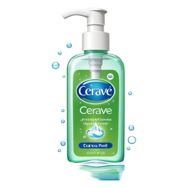 `CeraVe-shaped white rectangular pump bottle with soft green label and blue “CeraVe” stripe. Surrounded by floating water bubbles, glowing light particles, and a gentle green mist. Feels like a calm hydration spell in a bottle. Clean, glossy, emoji-style.`
 sticker