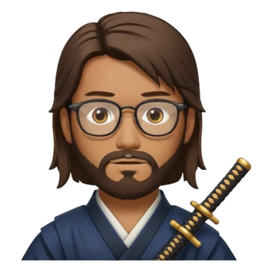 samurai, slim, long brown hair, beard , glasses sticker
