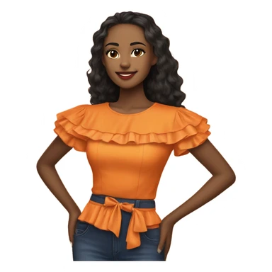 Realistic orange cut out crop top blouse. Ruffles. Isolated. Fancy sash sticker