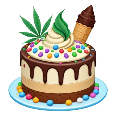 frozen ice cream cake dessert with cannabis leaf sticker