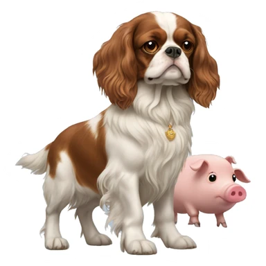 King Charles spaniel walking a pig sticker