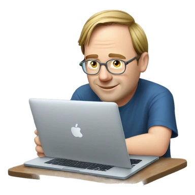 linus torvalds working on a macbook on vacation sticker