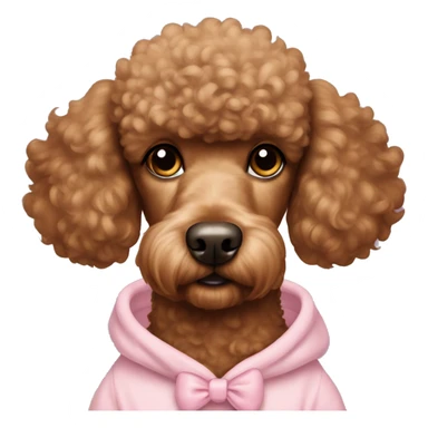 Brown poodle with a light pink hoodie with a bow on sticker