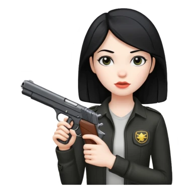 Girl with black hair and a gun  sticker
