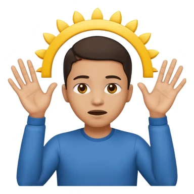 Nervous emoji + hands up emoji. Remove flow effects at the very top the of the hands palm forward so the head can be between the hands. Lightskin emoji sticker