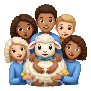 3 girls and 2 boys and a sheep sticker