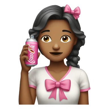 girl crying with a pink bow and holding a soda  sticker