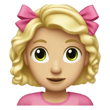 Blonde with long hair and a pink bow with a green shirt and green eyes sticker