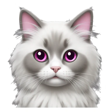 A gray ragdoll with a white bow,which has a pink heart on the middle of it sticker