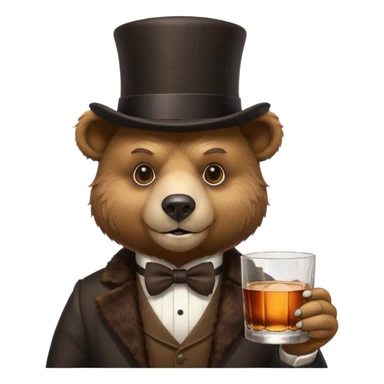 bear head in a top hat with a whiskey sticker