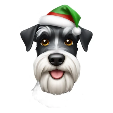Spotted black and white schnauzer with Christmas hat sticker