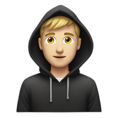 White Young man with a black hood behind his laptop sticker