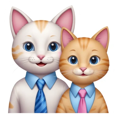 happy girl cat with eyelashes wearing a pink necktie and happy boy cat wearing a blue necktie, standing close together, both smiling sticker