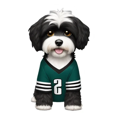 black and white havanese in a eagles jersey  sticker