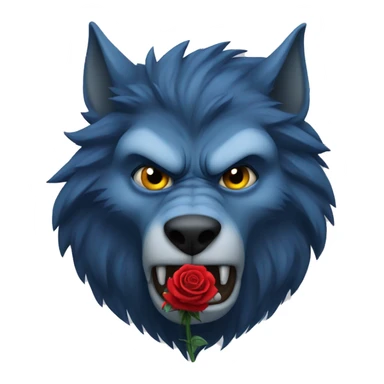 depressed blue werewolf, with a serious face, holding a rose in his mouth sticker