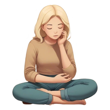 A person sits with their hands gently resting on their lap, eyes closed, exhaling slowly. Above them, a swirling thought bubble holds the words guilt and discomfort, but they don’t push it away—they just sit with it. In the background, a clock ticks softly, symbolizing the pause before responding.  sticker