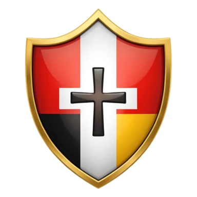 security shield. The shield is vertically divided: the left half displays the Swiss flag (red with white cross), and the right half displays the German flag (black, red, gold horizontal stripes) sticker