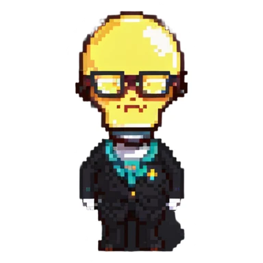 Genius character with lightbulb and glasses in pixel art style sticker