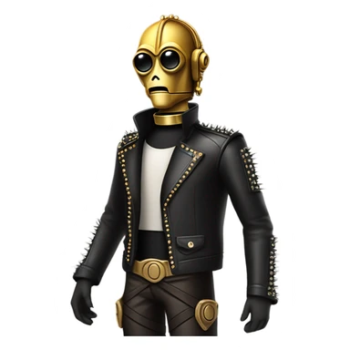 rough and tough c3Po wearing Satan’s leather biker outfit with hat walking sticker