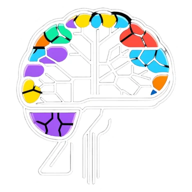 brain with neural network connections and digital elements sticker