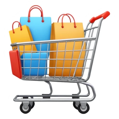 Digital shopping cart filled with online products, clean minimal UI design, smooth motion graphics animation, floating icons, modern style, dark background, cinematic lighting, seamless loop. sticker