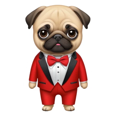 pug dog wearing a vermillion tuxedo sticker