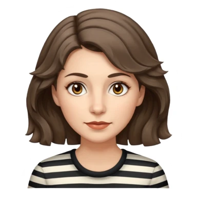 fair-skinned caucasian woman, 40s, chin-length rather wavy/unruly brown-ish hair with some white stripes (wolf haircut), hazel eyes. no glasses sticker