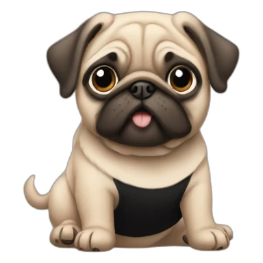 pug wearing a black t-shirt sticker