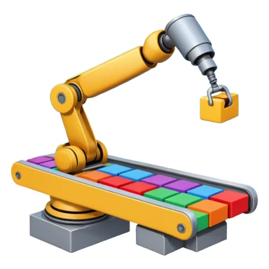robot arm which is picking blocks on conveyor belt sticker