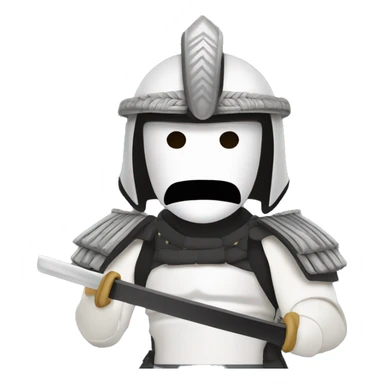small white samurai with a sword on his mask and mask sticker