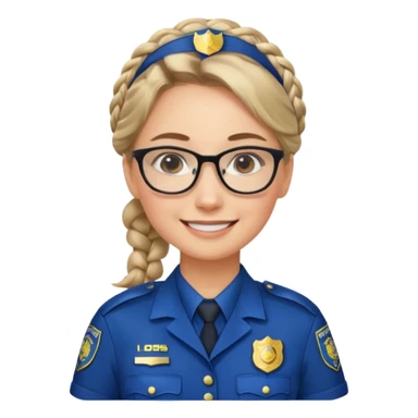 police officer woman with glasses, wearing uniform, braided hair sticker