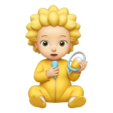 A 3D cartoon baby character entirely yellow, styled like Maggie Simpson, with pacifier, yellow onesie, big eyes, smooth shading, Memoji-style rendering, consistent with other yellow Simpsons characters, yellow skin tone. sticker