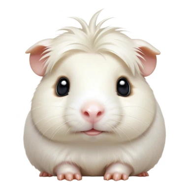 Cinematic Cute White Guinea Pig Portrait Emoji, Head tilted playfully and inquisitively, showcasing a silky, immaculate white fur with a natural glow, round, sparkling dark eyes filled with curiosity, Simplified yet irresistibly adorable features, highly detailed, glowing with a warm, friendly light, high shine, affectionate and lively, stylized with a touch of whimsy, bright and endearing, soft glowing outline, capturing the essence of a mischievous yet loving guinea pig, so playful it feels like it could nuzzle out of the screen and into your arms! sticker