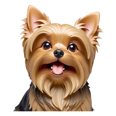 Cinematic Cute Yawning Yorkshire Terrier Portrait Emoji, Head tilted with a playful, drowsy expression and droopy, adorable eyes, featuring a soft, well-groomed fur in rich hues, simplified yet irresistibly endearing, highly detailed, glowing with a warm, cozy radiance, high shine, exuding a relaxed yet spunky charm, styled with a gentle, soft glowing outline, capturing the essence of a Yorkshire Terrier mid-yawn that seems as if it could cuddle right off the screen! sticker