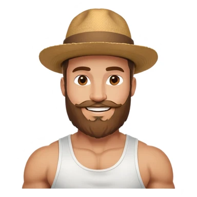 Muscular man with mid-long hair wearing a hat, big beard, smiling, white tank top sticker