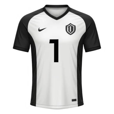 White and black soccer jersey with number 1 with and a logo on it sticker