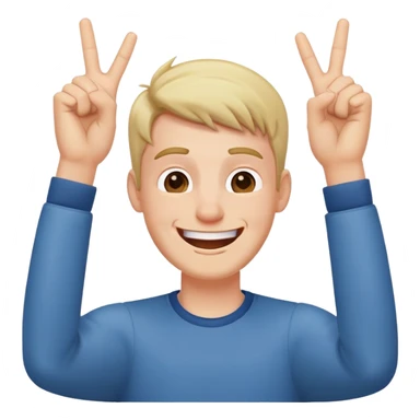 guy laughing with both hands to side of head with pointer and middle finger towards head aswell sticker