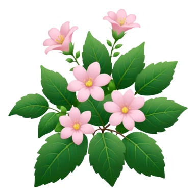 Aesthetic flowers and plants growing from the ground in colours of soft pink matching the deep green leaves (to describe/match with the word flourish) more of a wild bush or vine  sticker