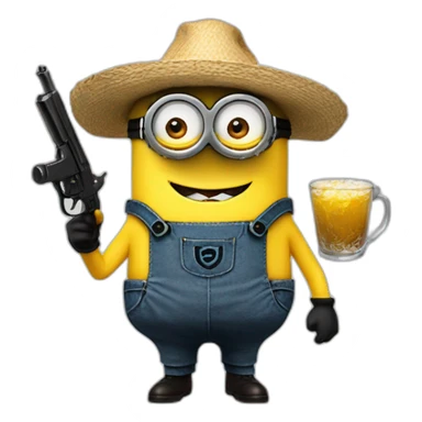 Minion con sombrero de copa y pistola en la mano sticker