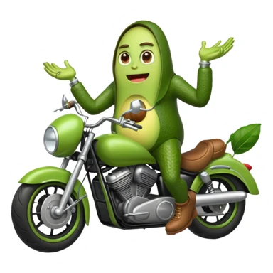 Aguacate con piernas manos y una moto sticker