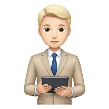 business executive confidently, holding a digital tablet or folder, wears smart business attire sticker